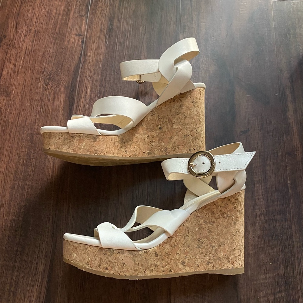 White Jimmy Choo Wedge Sandals 36.5 | Aleili 100 Sandals Apr 2020